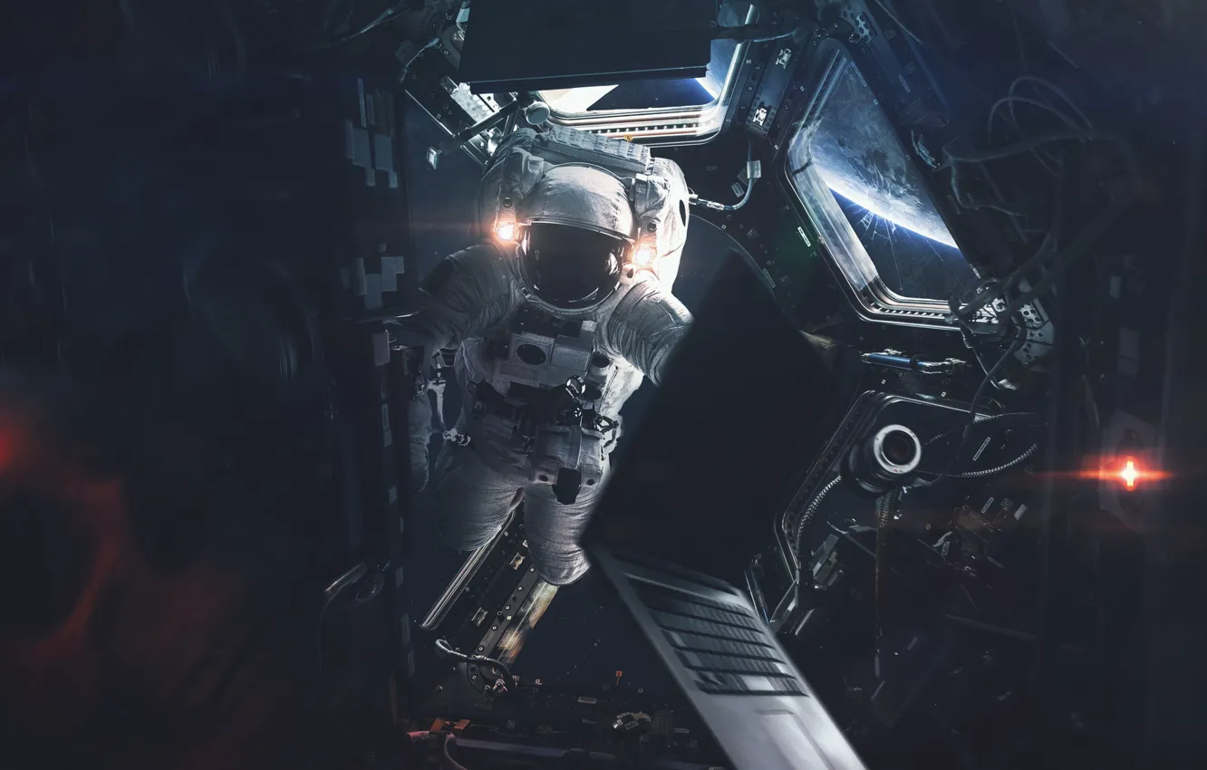 Photo wallpaper people, astronaut, station, the suit, vacuum, costume, space, universe