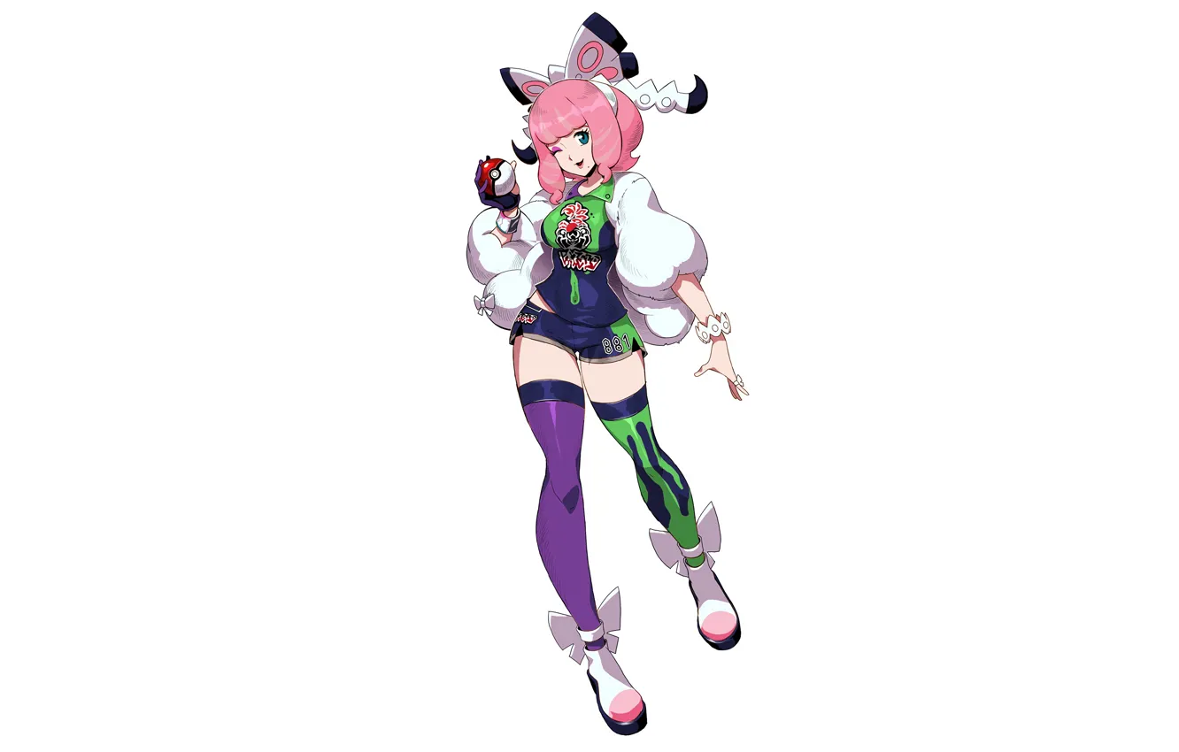 Photo wallpaper girl, sexy, shorts, blouse, thighhighs, pink hair, anime, beautiful