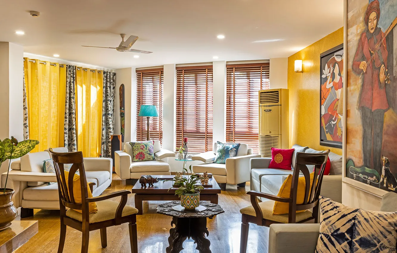 Photo wallpaper room, interior, living room, Arts and Crafts interior design, Nilanjan Bhowal Gurugram home