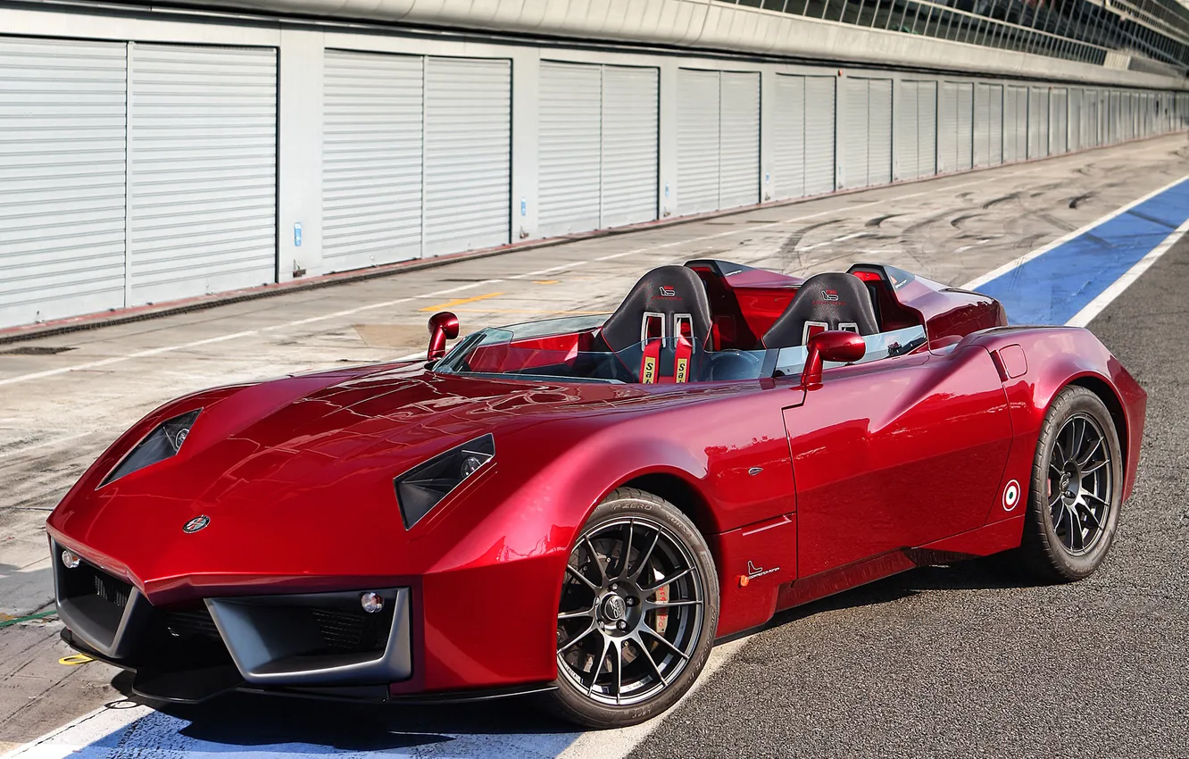 Photo wallpaper red, supercar, Sport, the decline, Monza, Codatronca, Spada, boxes.garages