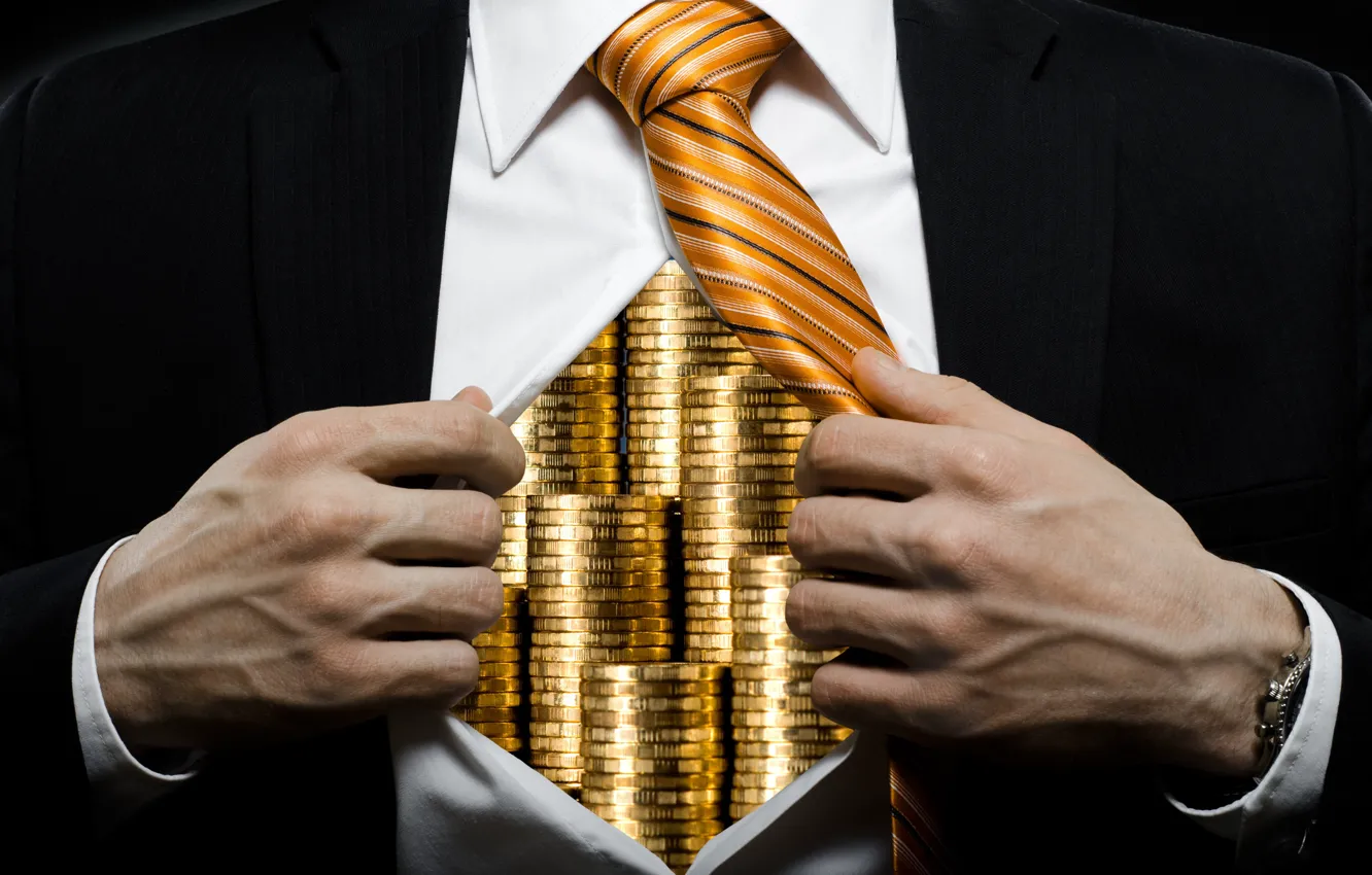 Photo wallpaper suit, chest, tie, coins, businessman