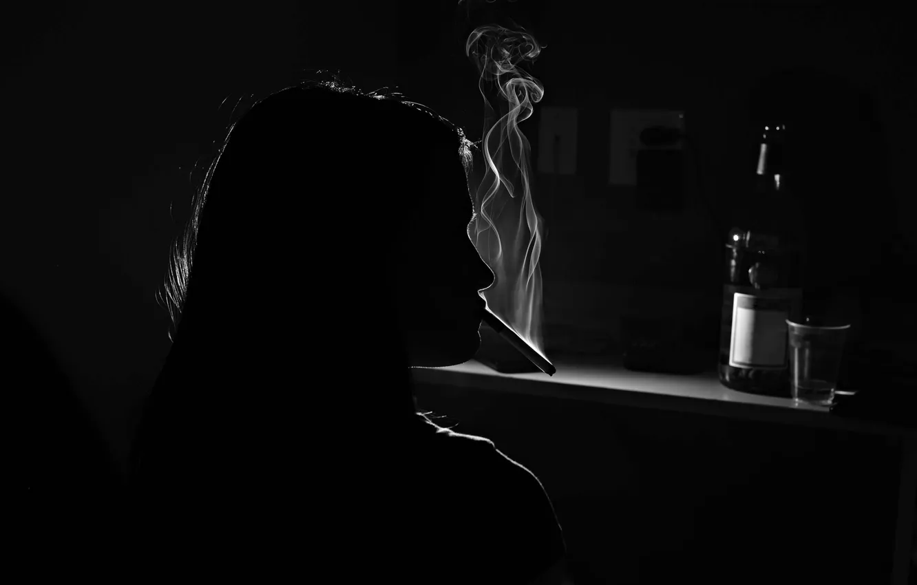Photo wallpaper girl, bottle, cigarette