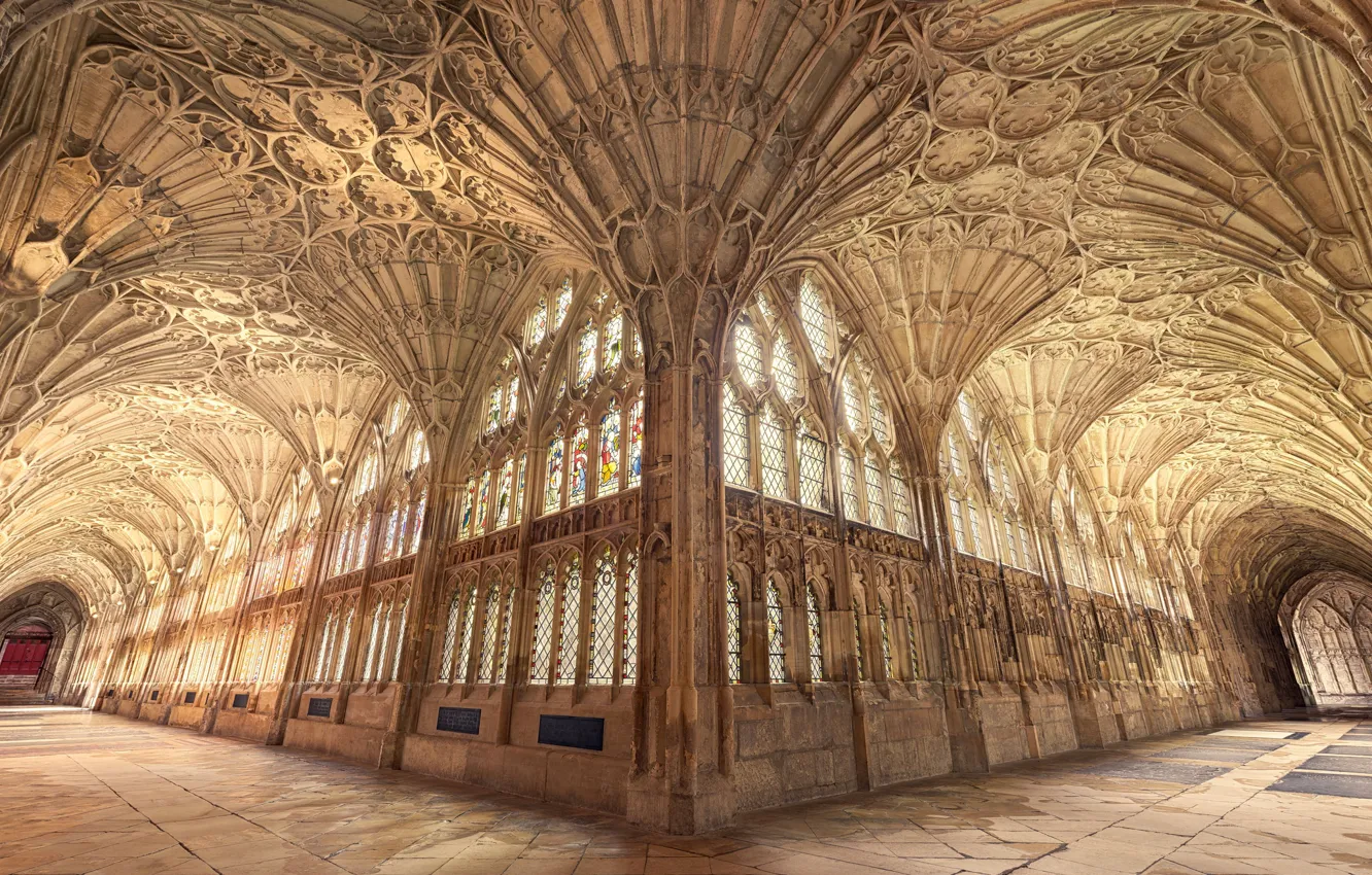 Photo wallpaper England, support, architecture, arch, Gloucester Cathedral