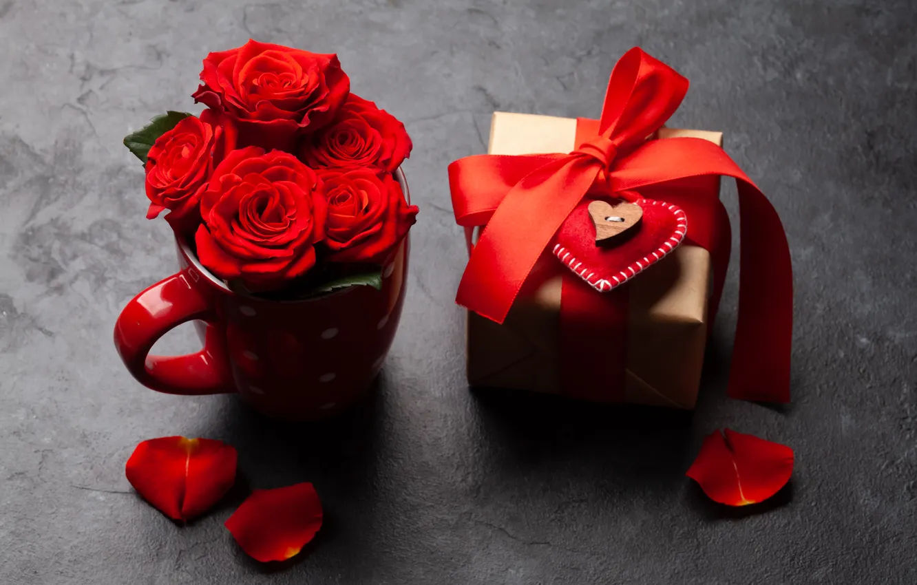 Photo wallpaper love, flowers, gift, romance, roses, love, Valentine's day, flowers