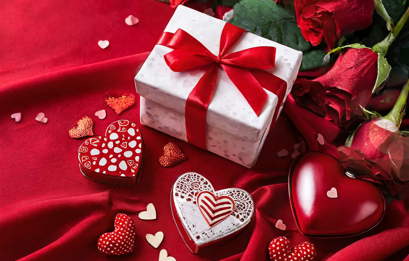 Photo wallpaper love, flowers, gift, romance, heart, roses, bouquet, love