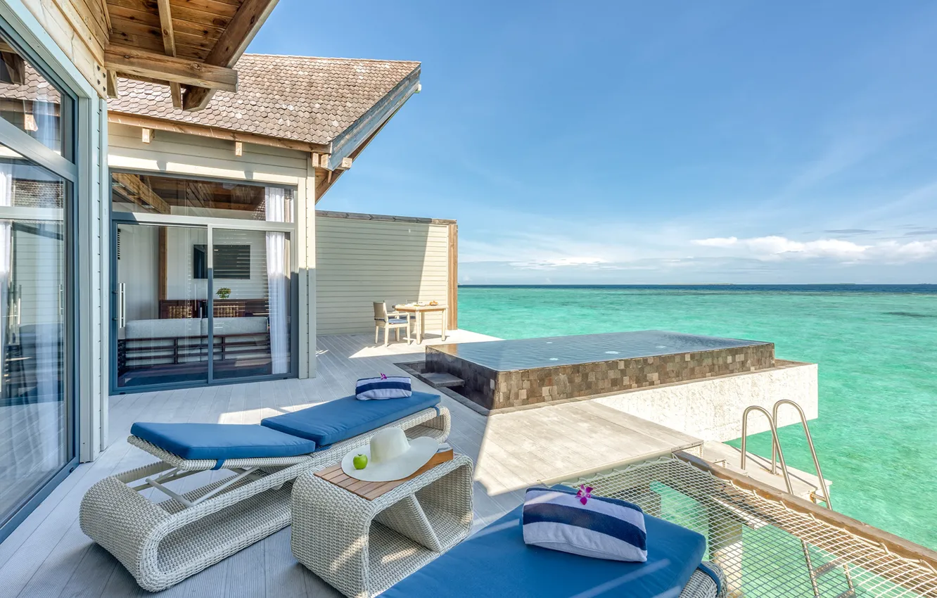 Photo wallpaper the ocean, Villa, interior, pool, terrace, Maldives, Mövenpick Resort, Kuredhivaru