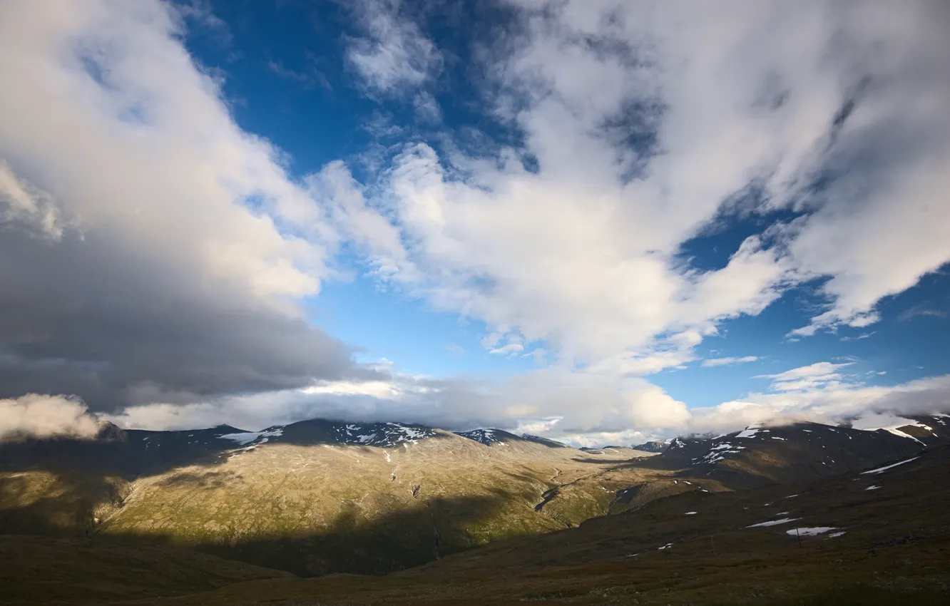 Photo wallpaper the sky, clouds, mountains, hills, height, dal