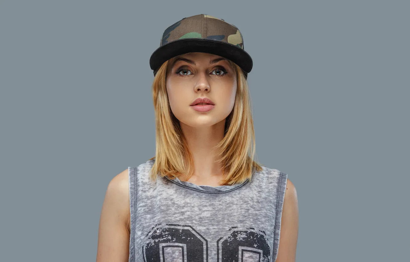 Photo wallpaper blond, female, positive, portrait, baseball cap