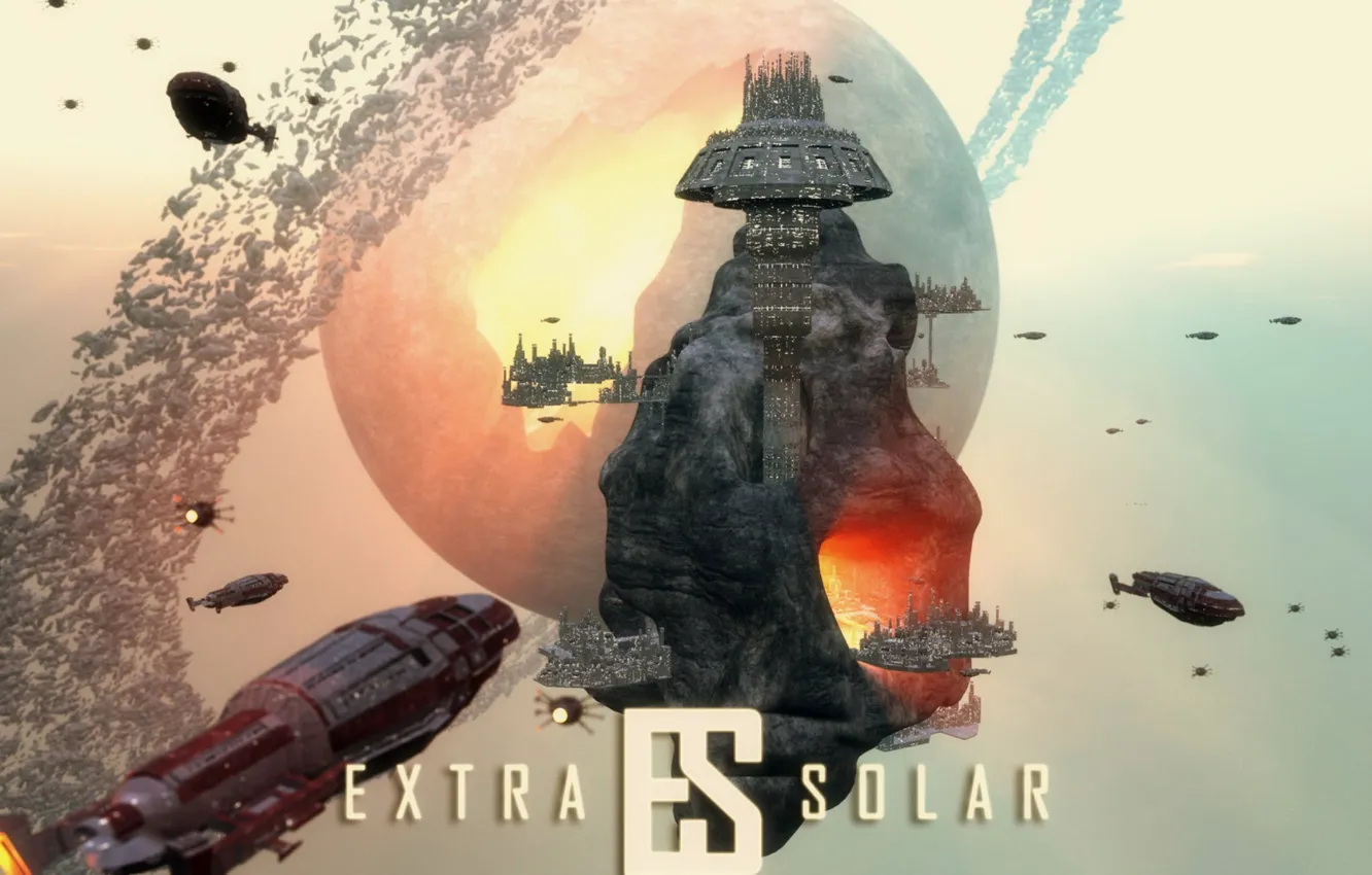 Photo wallpaper space, ship, planet, station, asteroids, belt, the orbitals