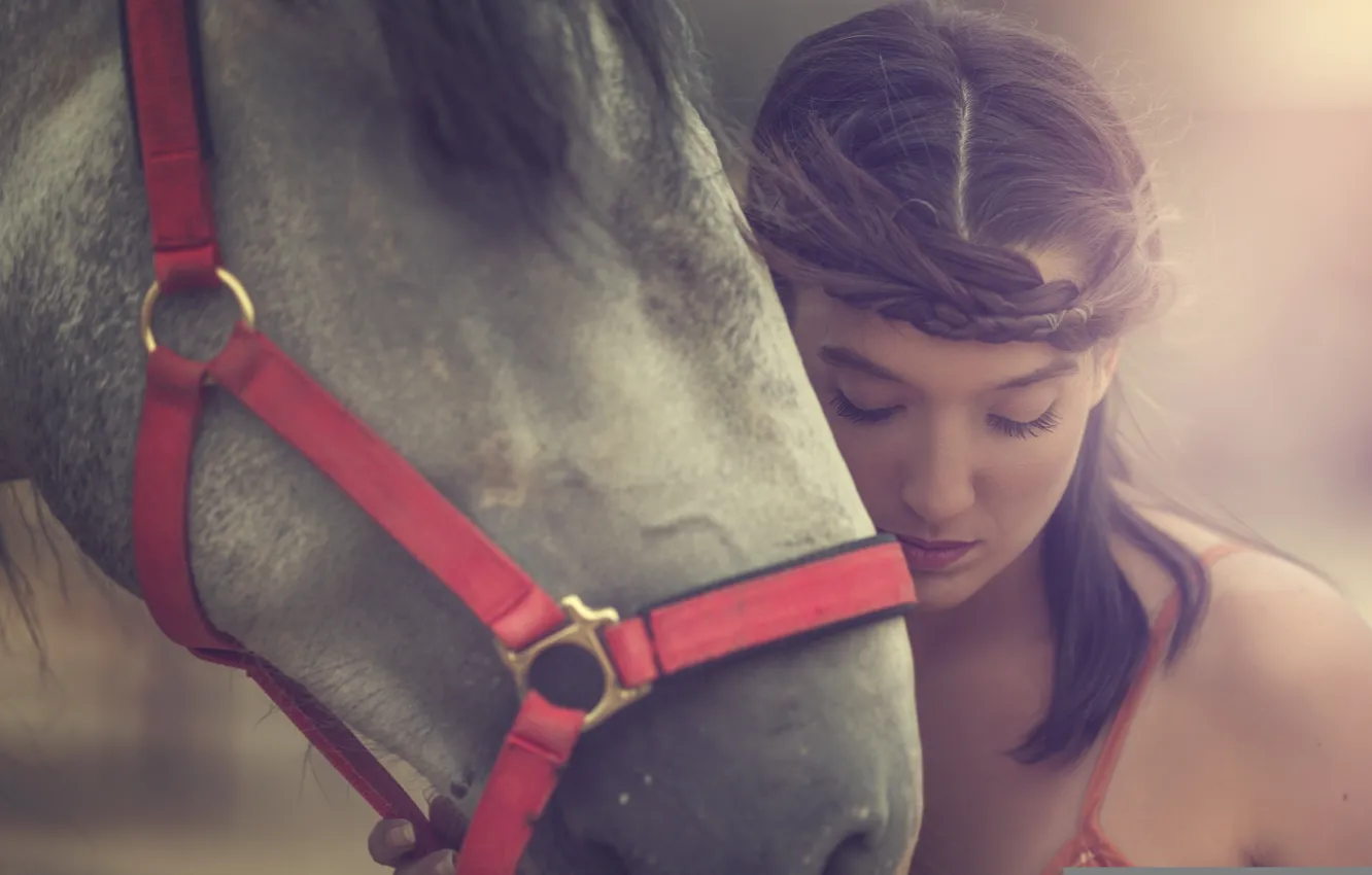 Photo wallpaper face, mood, horse, model, horse, Arancha Ari Arevalo