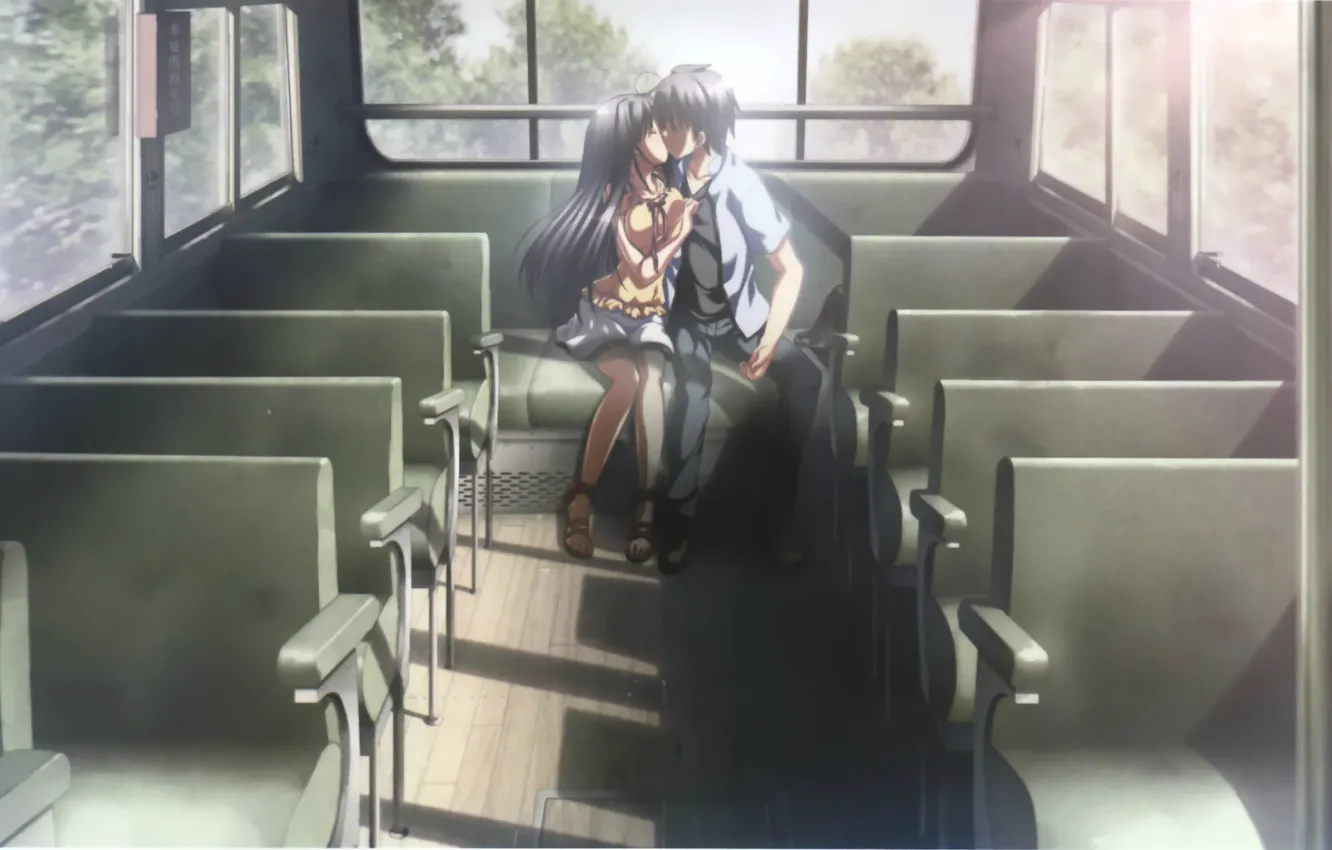 Photo wallpaper kiss, bus, seat, two, art, students, visual novel, natsuzora perseus