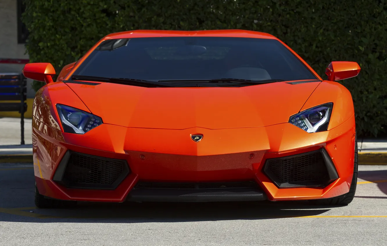 Photo wallpaper orange, Lamborghini, Parking, the front, orange, parking, LP700-4, Aventador