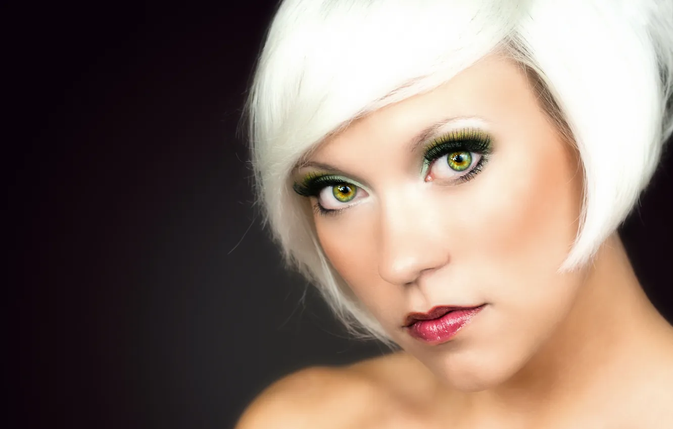 Photo wallpaper look, background, portrait, makeup, white hair, retouching