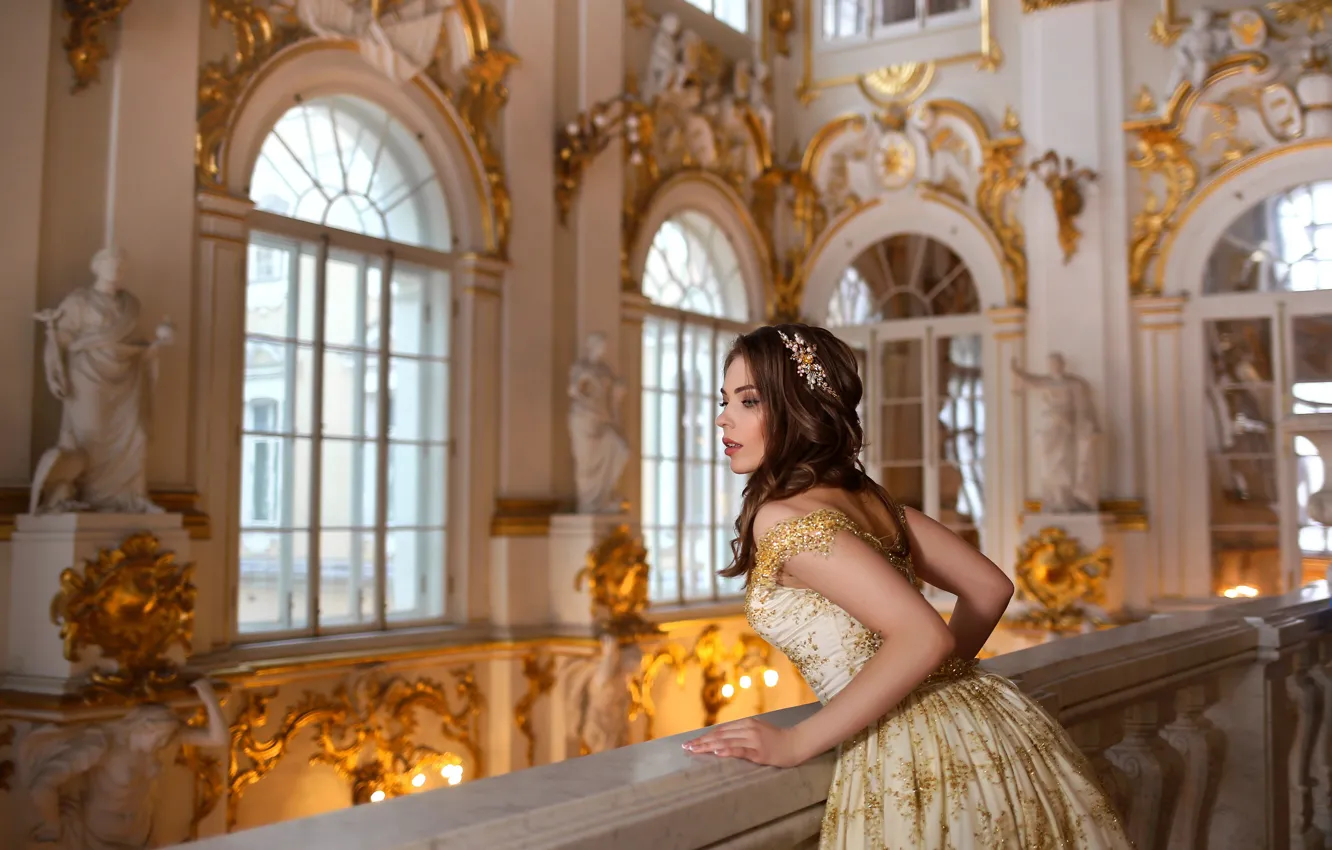 Photo wallpaper girl, dress, hall, Eugene Pyatnitskaya, Ekaterina Romanenko