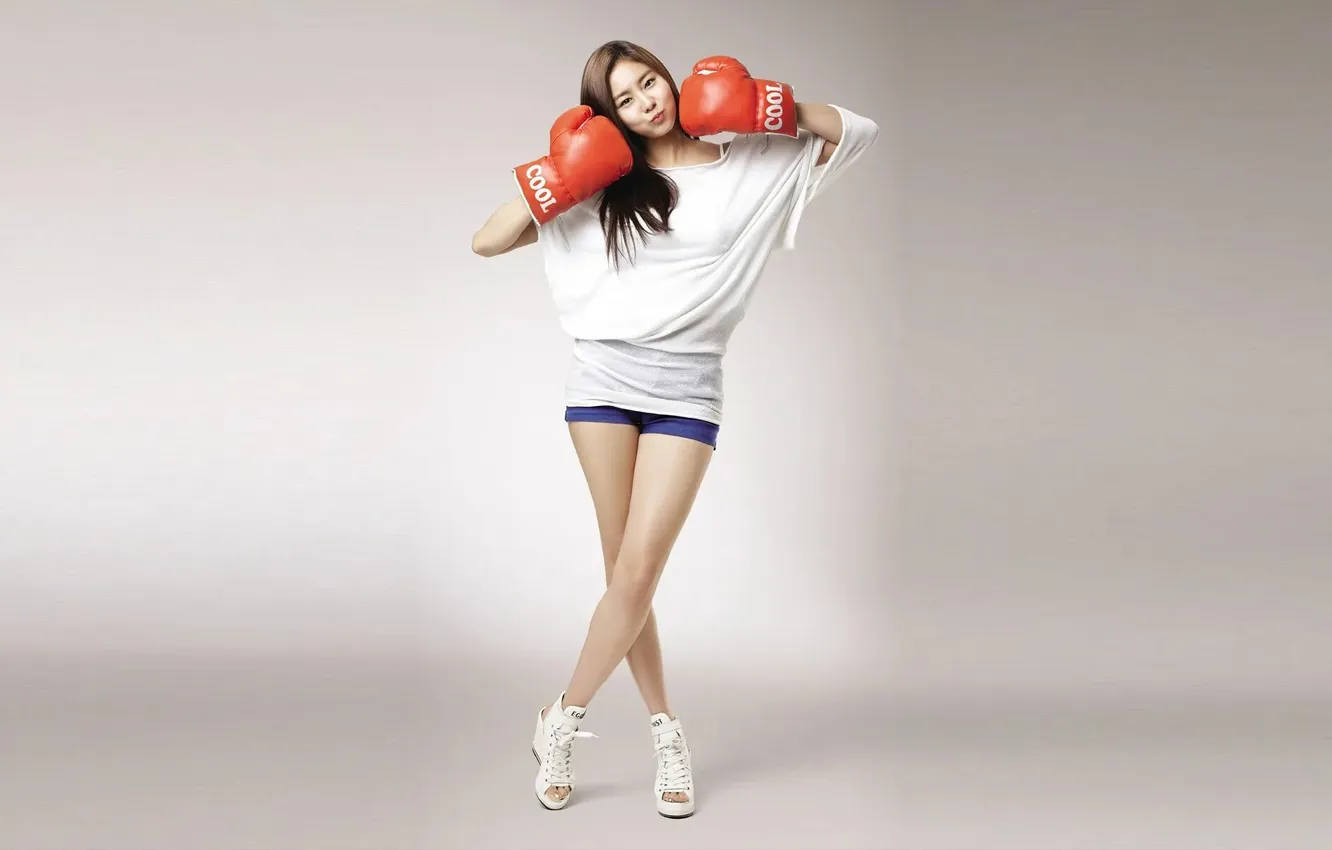 Photo wallpaper girl, shorts, asian, cute, boxing gloves