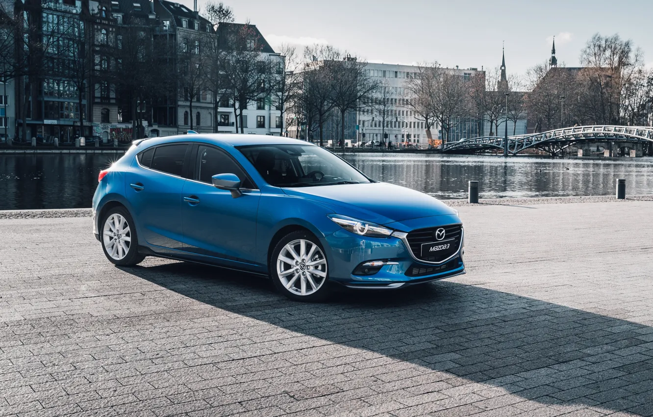 Photo wallpaper Blue, Mazda, Hatchback, 3, Worldwide, 2016-17, Accessorized