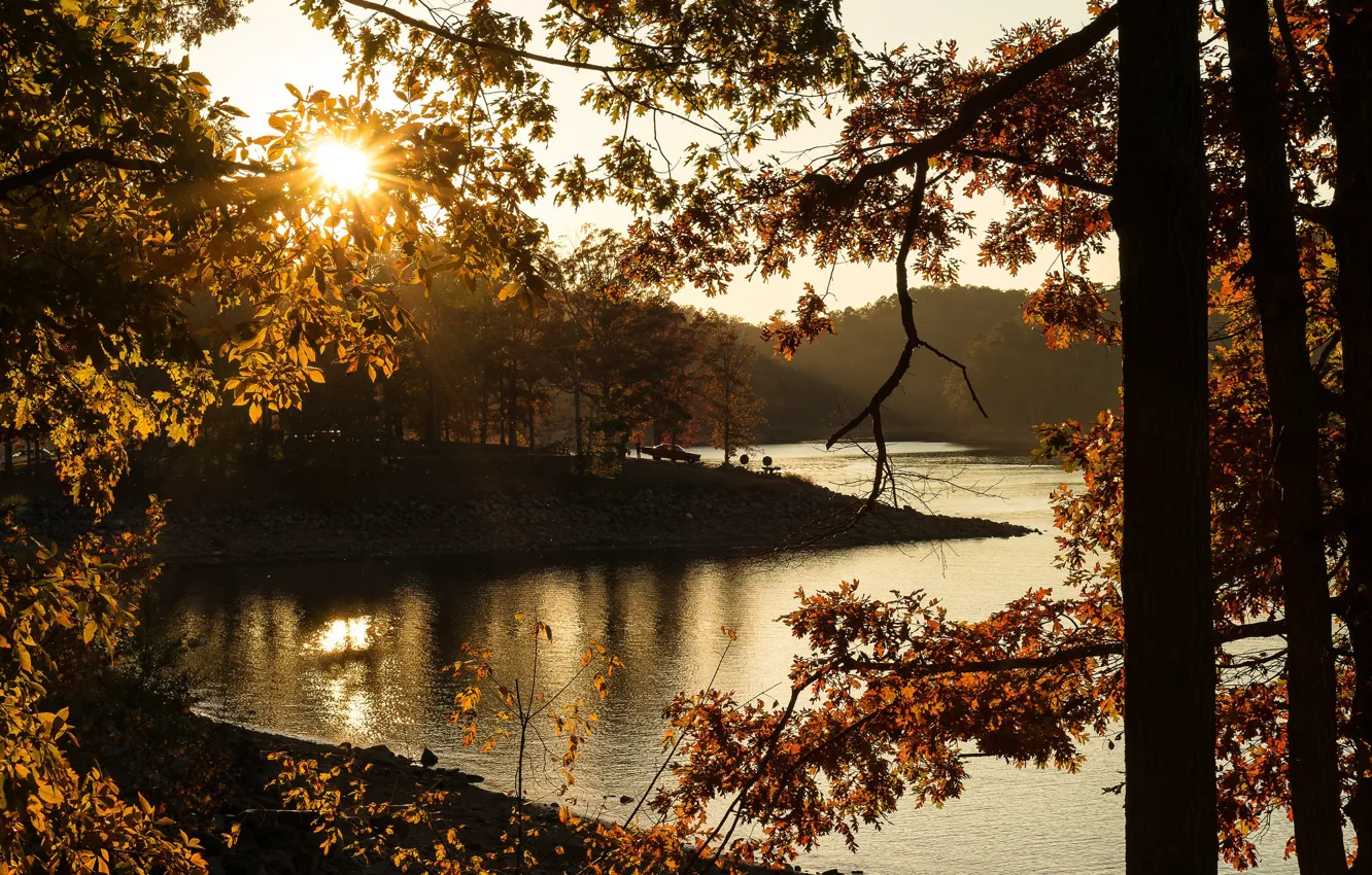 Photo wallpaper autumn, lake, Park