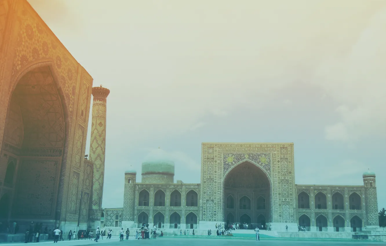 Photo wallpaper the city, East, Samarkand, Old buildings, Registan square