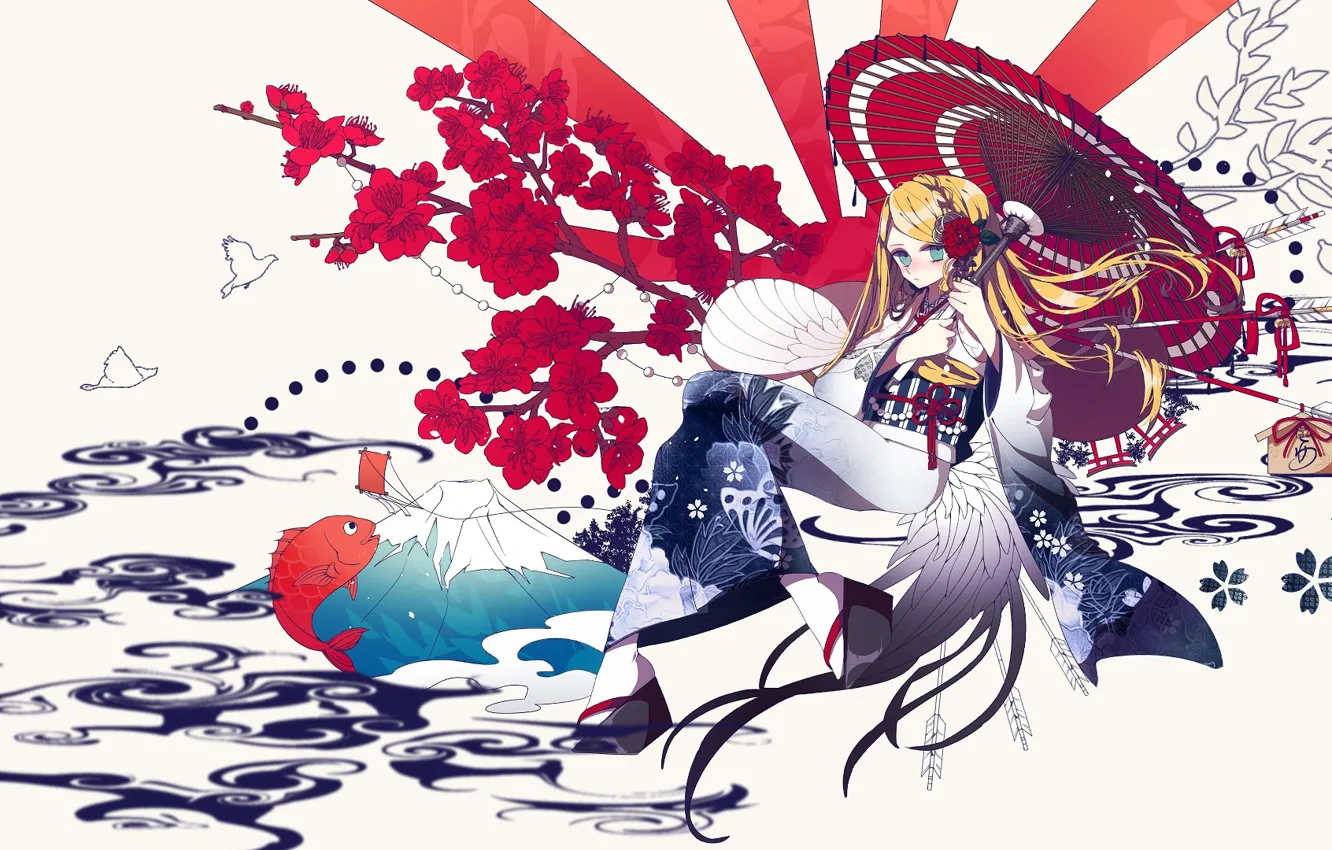 Photo wallpaper girl, umbrella, yukata, Angel bloodshed, Satsuriku no Tenshi