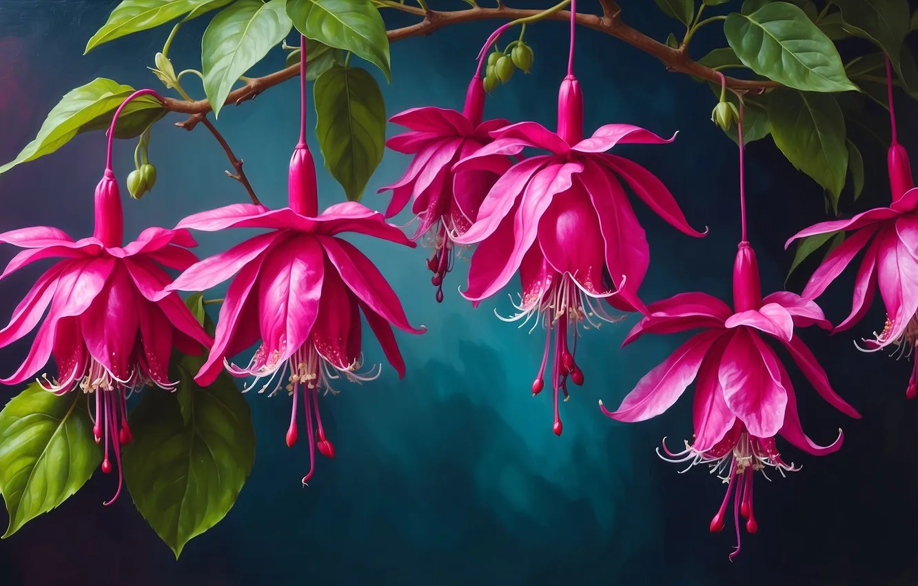 Photo wallpaper flowers, figure, fuchsia