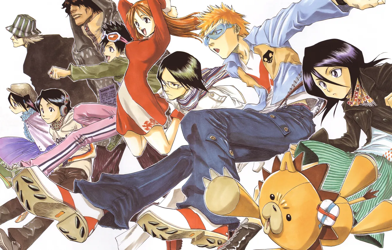 Photo wallpaper Bleach, Ichigo Kurosaki, Bleach Urahara, Kuchiki Rukia, Orihime Inoue, Yasutora Sado, Uryuu Ishida, Kon