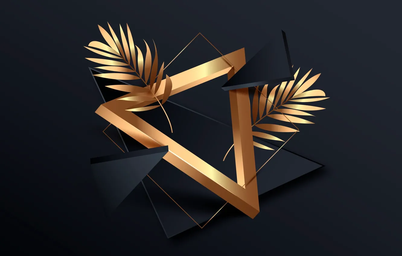 Photo wallpaper abstraction, the dark background, vector, elements, black background, gold plated