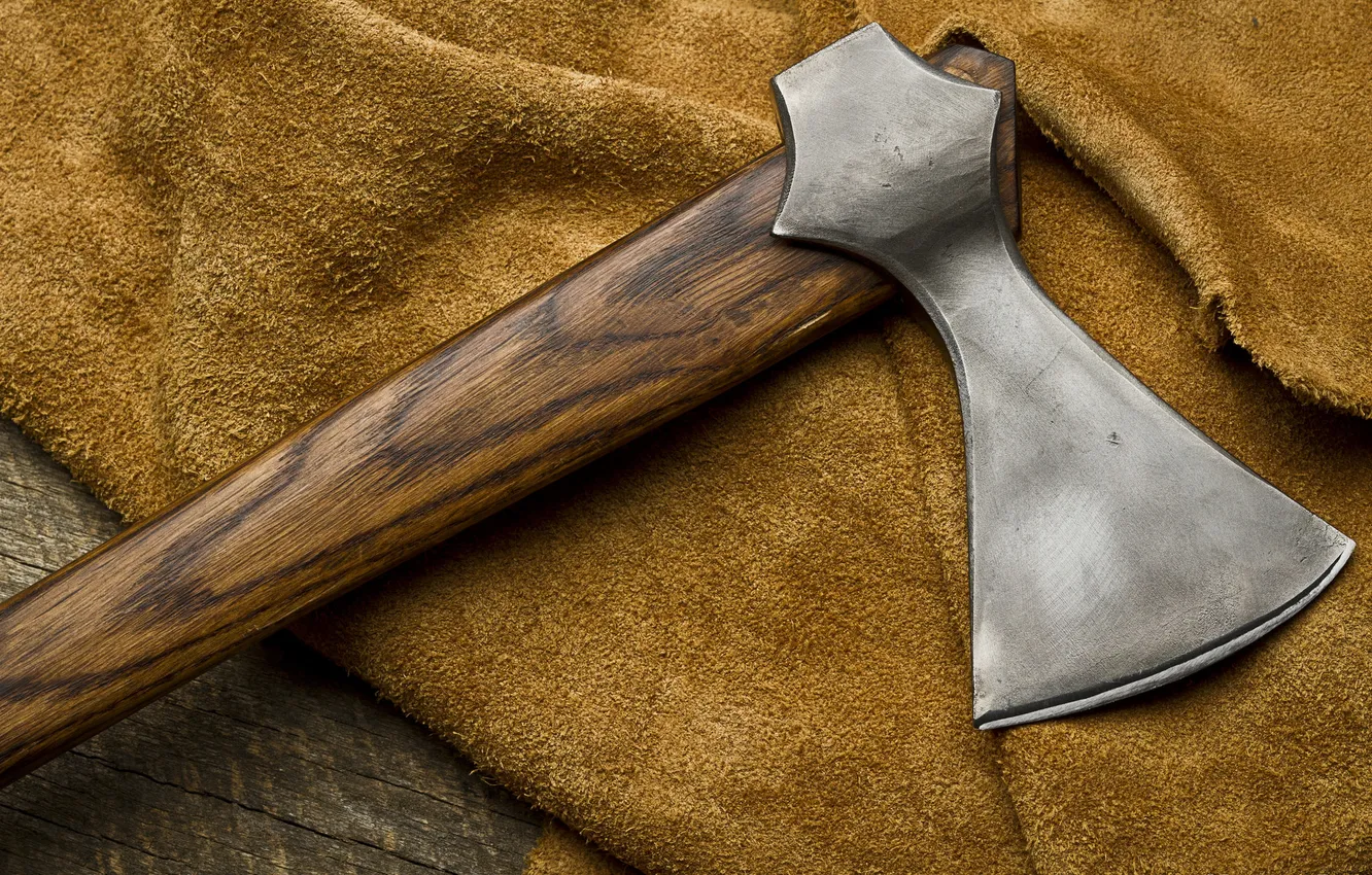 Photo wallpaper axe, metal, wood, fabric