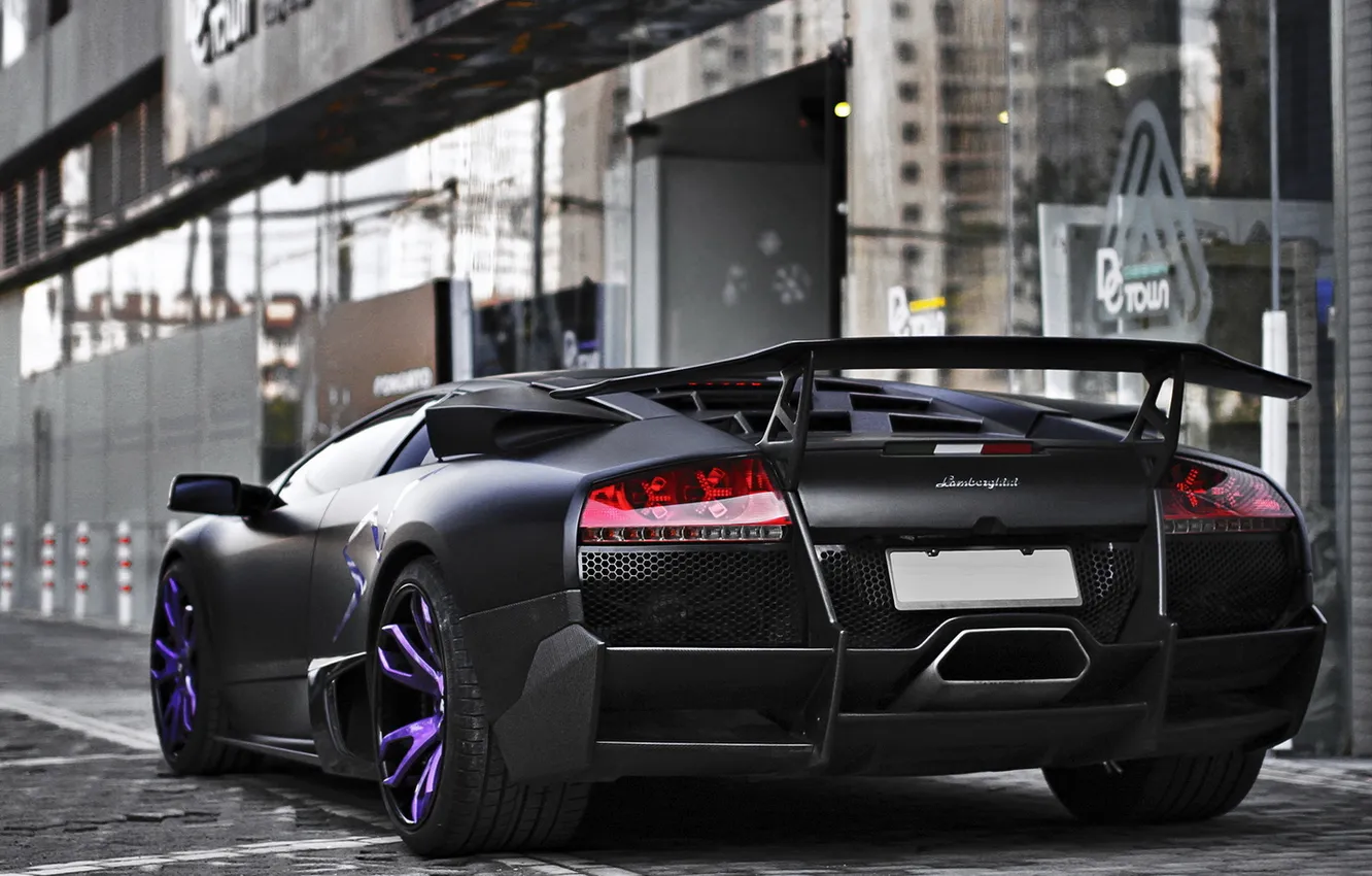 Photo wallpaper Lamborghini, murcielago, purple, matte black