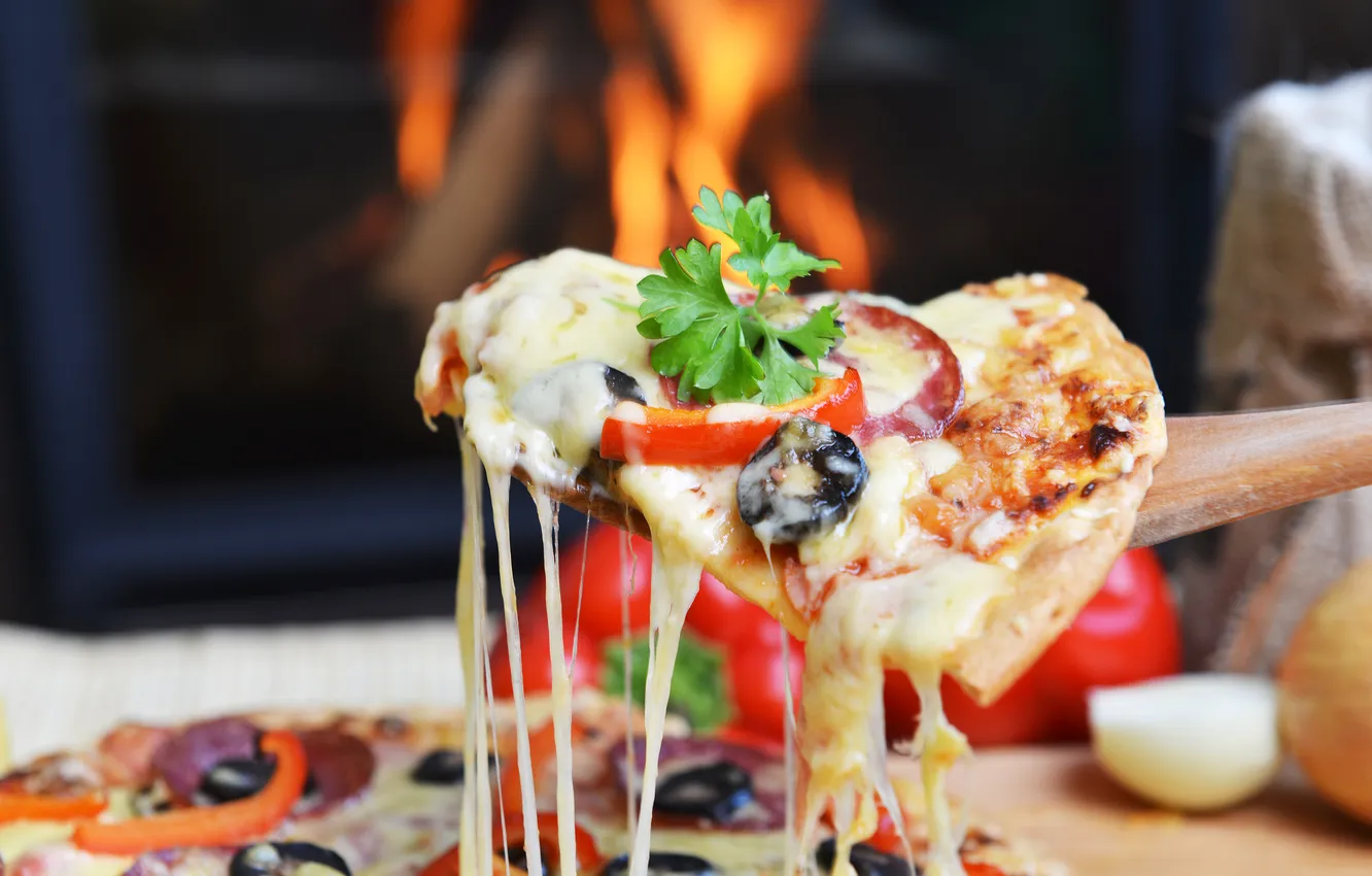 Photo wallpaper pizza, cheese, queso, porcion, Portion