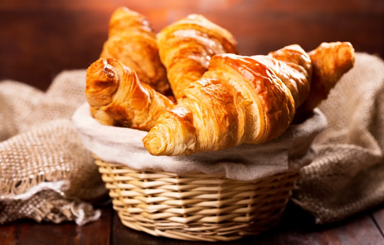 Photo wallpaper basket, cakes, growing, breakfast, croissant
