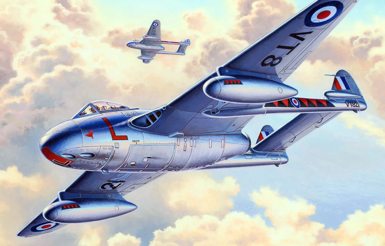 Photo wallpaper Vampire, RAF, De Havilland, British jet fighter, DH.100, Royal air force UK