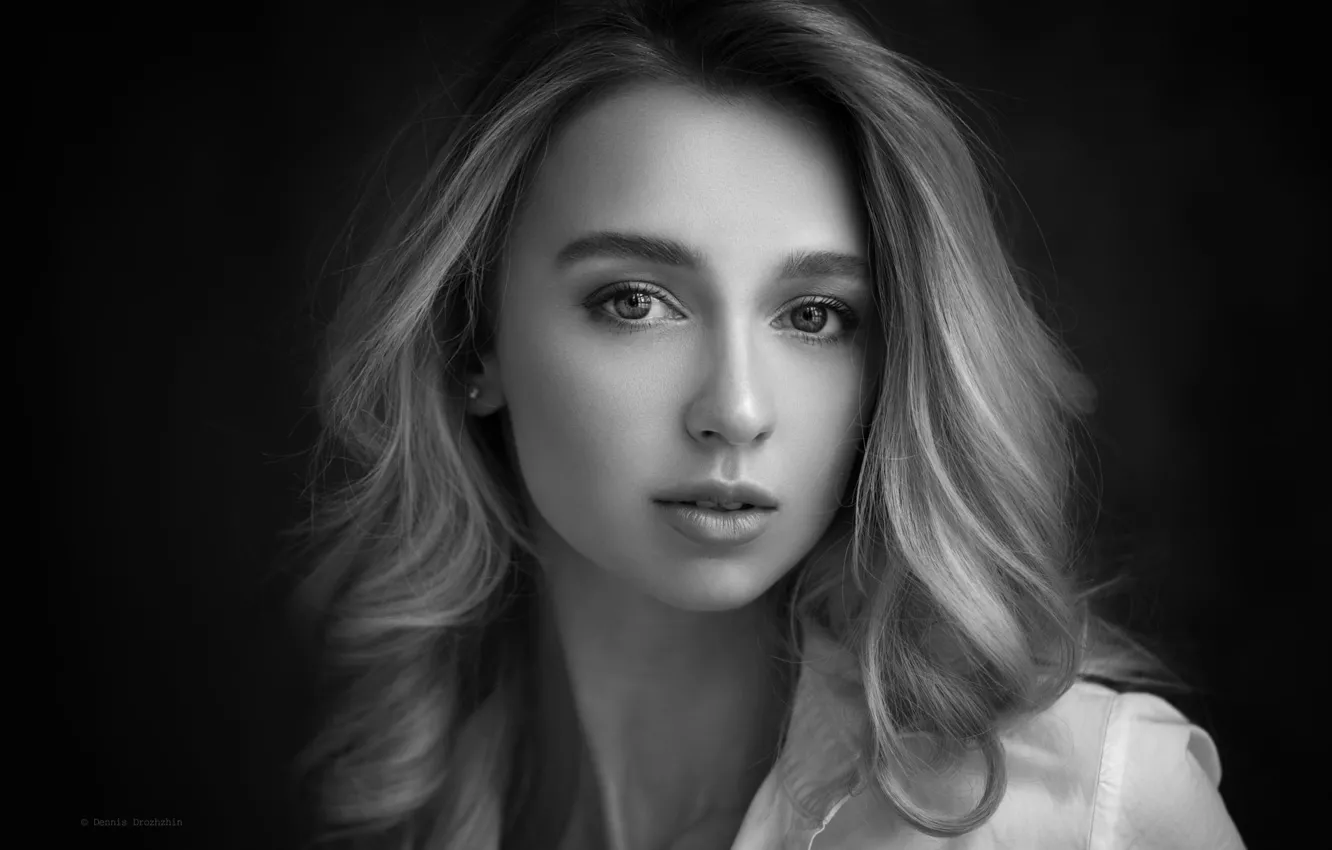 Photo wallpaper black & white, girl, photo, photographer, blue eyes, monochrome, model, blonde