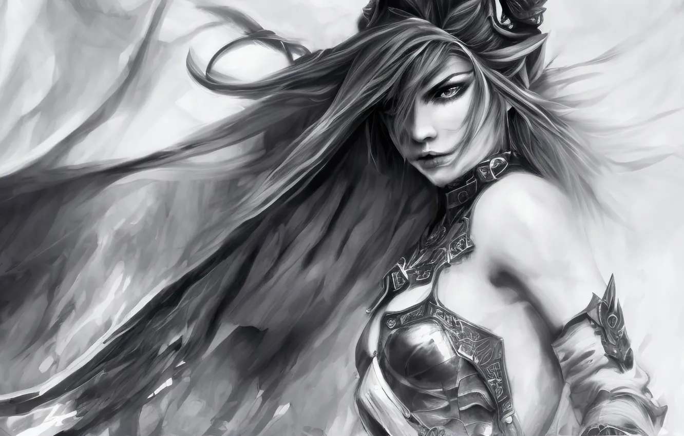 Photo wallpaper girl, grey, panache, Fury, digital art, art work Razor127, AI ART, The AI forgot to …