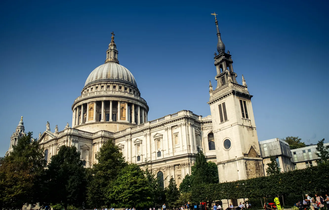 Photo wallpaper city, the city, street, view, England, London, panorama, Cathedral