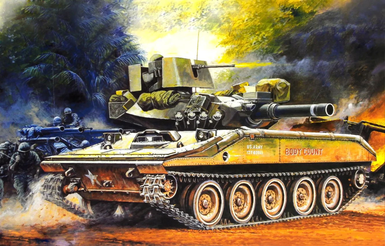 Photo wallpaper weapon, war, art, painting, tank, M551 Sheridan