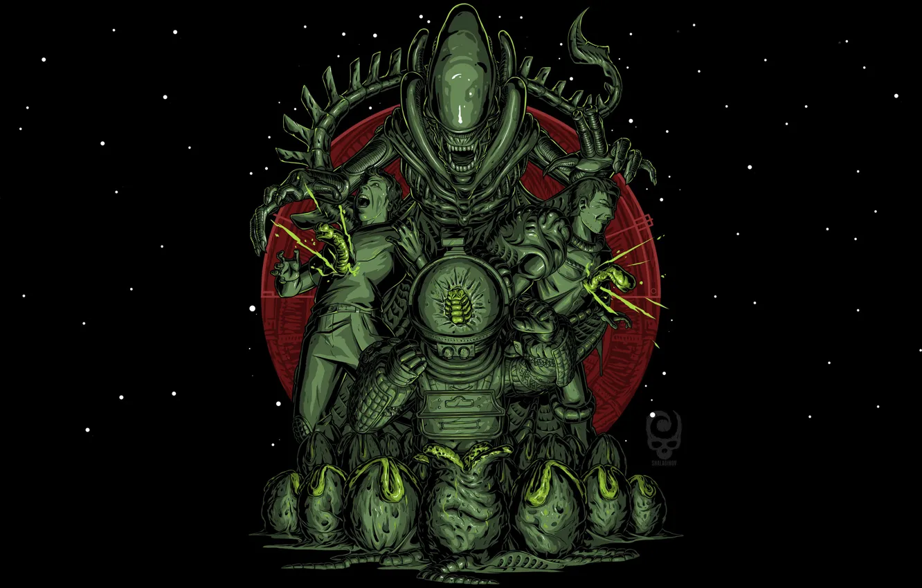 Photo wallpaper figure, minimalism, art, Stranger, alien, art, xenomorph, by Nikita Shalaginov