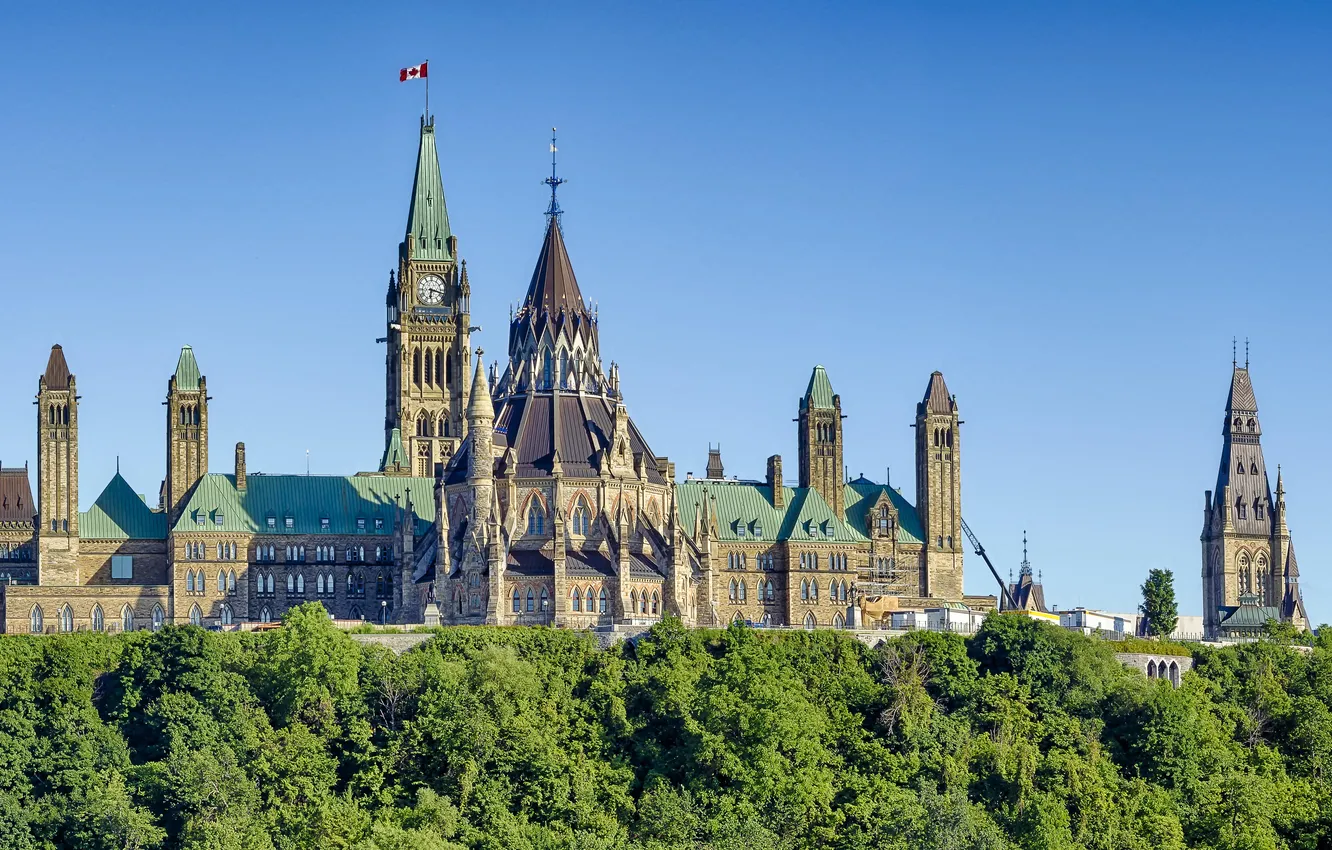 Photo wallpaper summer, Canada, sky, hill, Canadian, capital, Ottawa, Parliament
