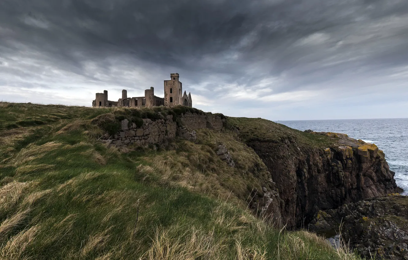 Photo wallpaper sunset, Scotland, Slains Castle
