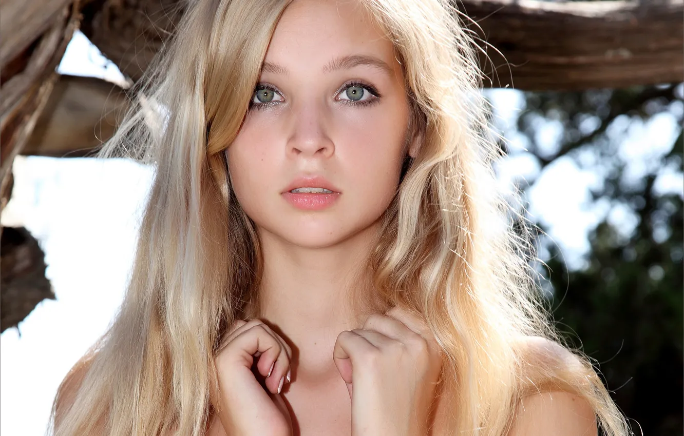 Photo wallpaper summer, look, girl, trees, face, sweetheart, model, hair