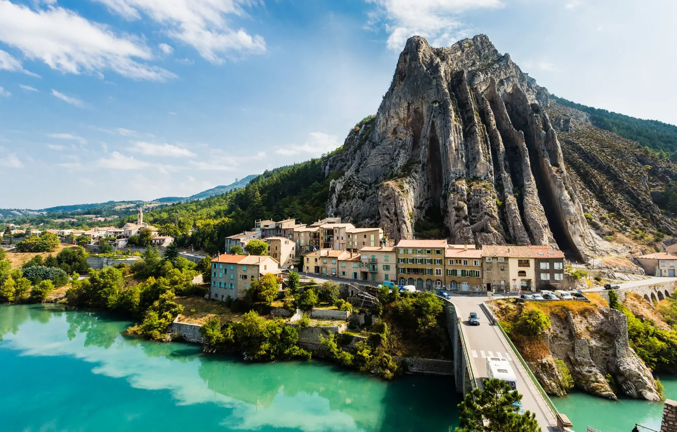 Photo wallpaper rock, river, France, mountain, home, Sisteron