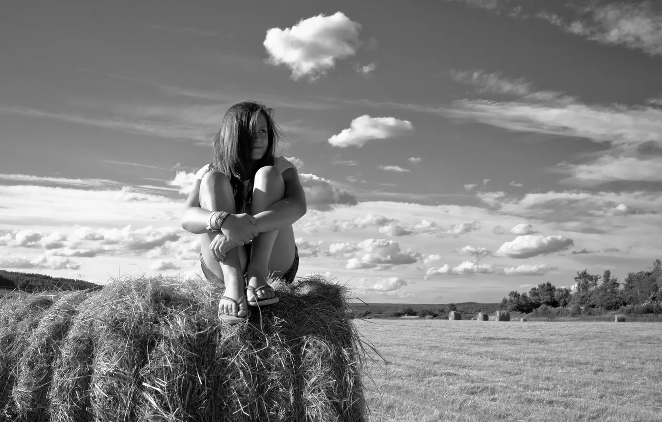 Photo wallpaper summer, girl, hay