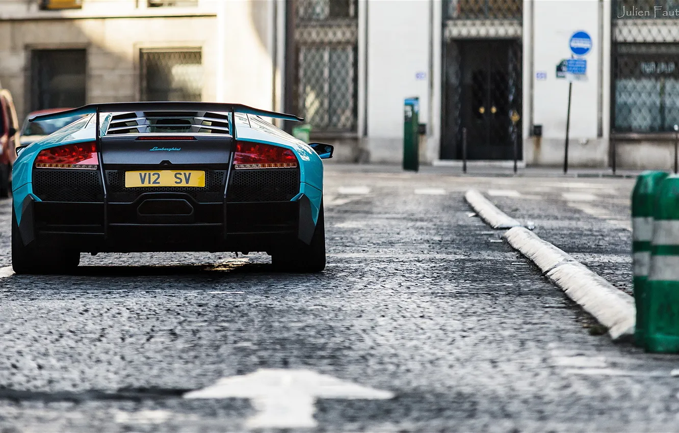 Photo wallpaper Lamborghini, Paris, summer, blue, murcielago, France, V12, street