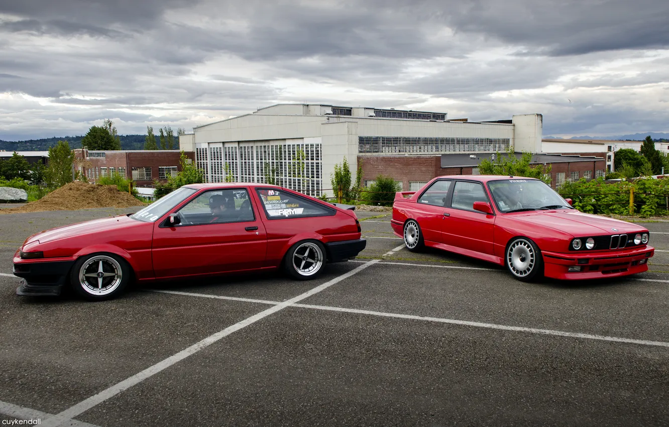 Photo wallpaper BMW, BMW, red, Toyota, corolla, Toyota, AE86, Corolla