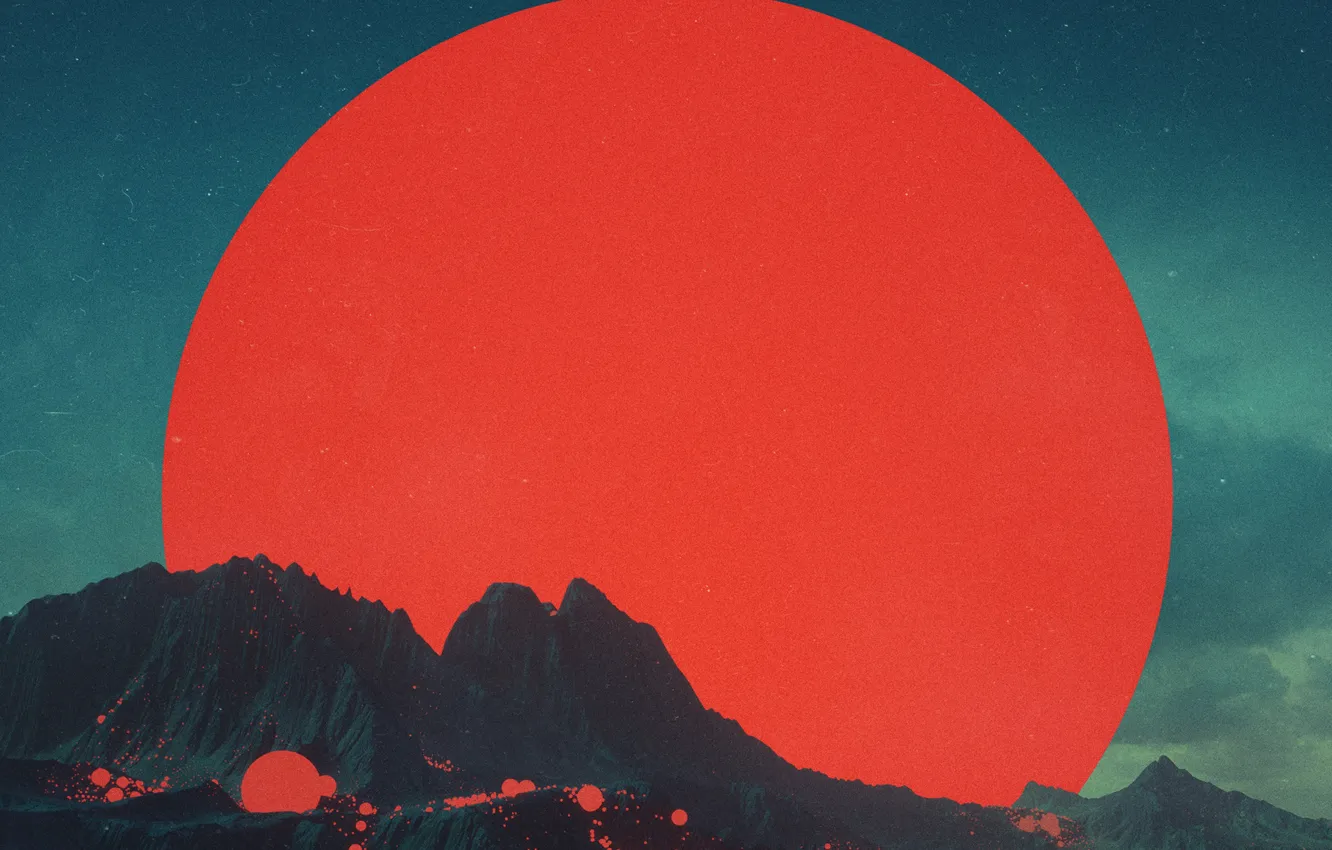 Photo wallpaper Sunset, The sun, Mountains, Music, Mountain, Star, Style, Background
