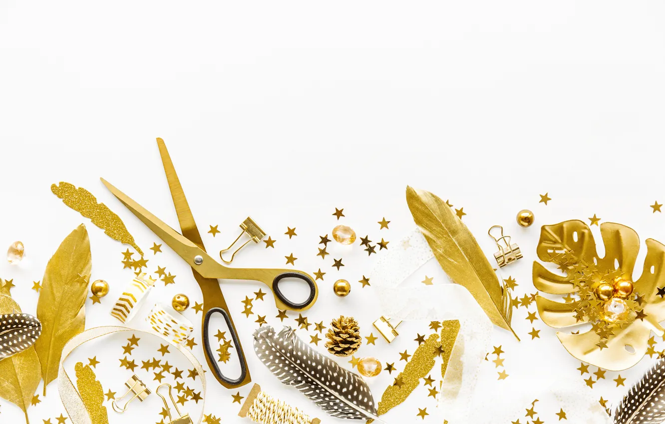 Photo wallpaper white, leaves, background, gold, decor, Valeria Maksakova