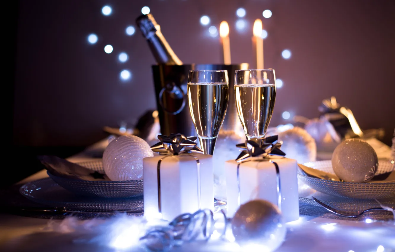 Photo wallpaper Christmas, style, food, New Year, holiday, glasses, champagne, elegance