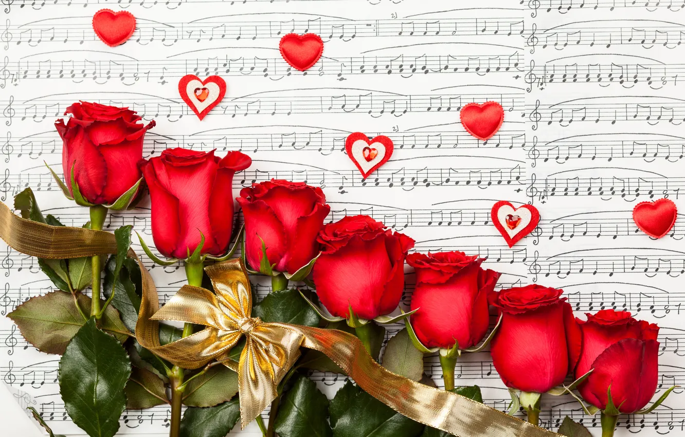 Photo wallpaper flowers, roses, heart, valentine's day, roses