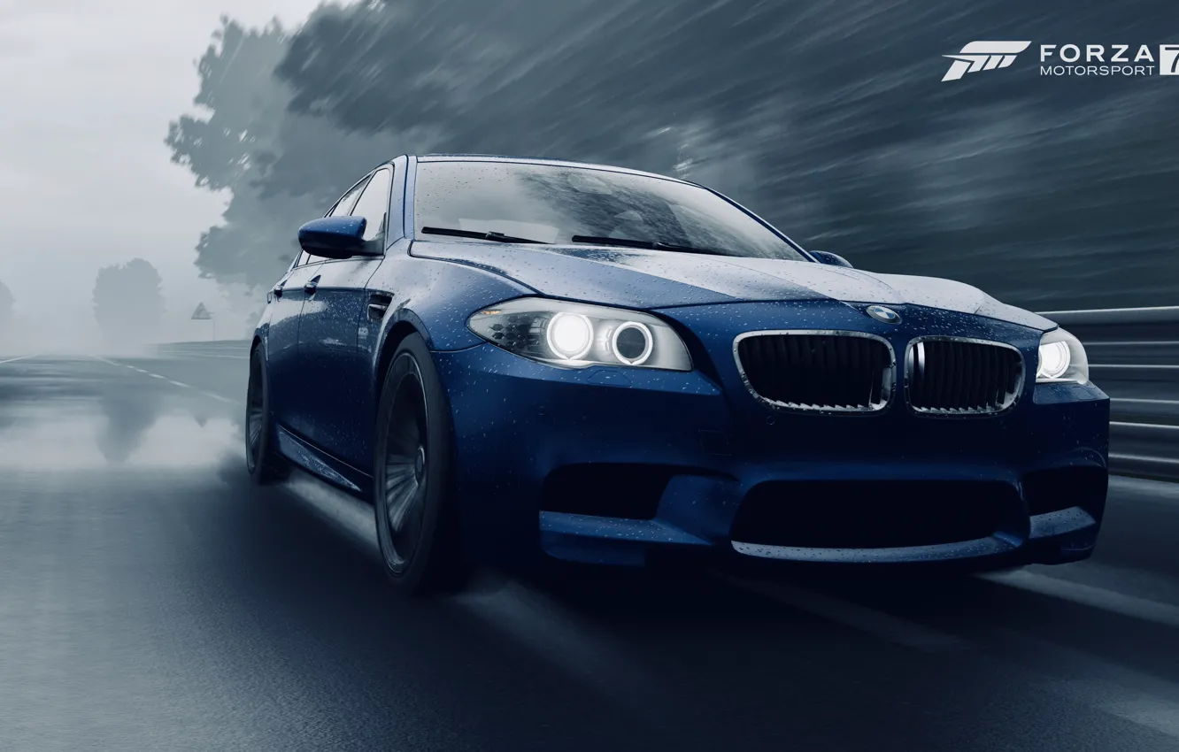 Photo wallpaper HDR, BMW, game, rain, speed, F10, 5, FM7