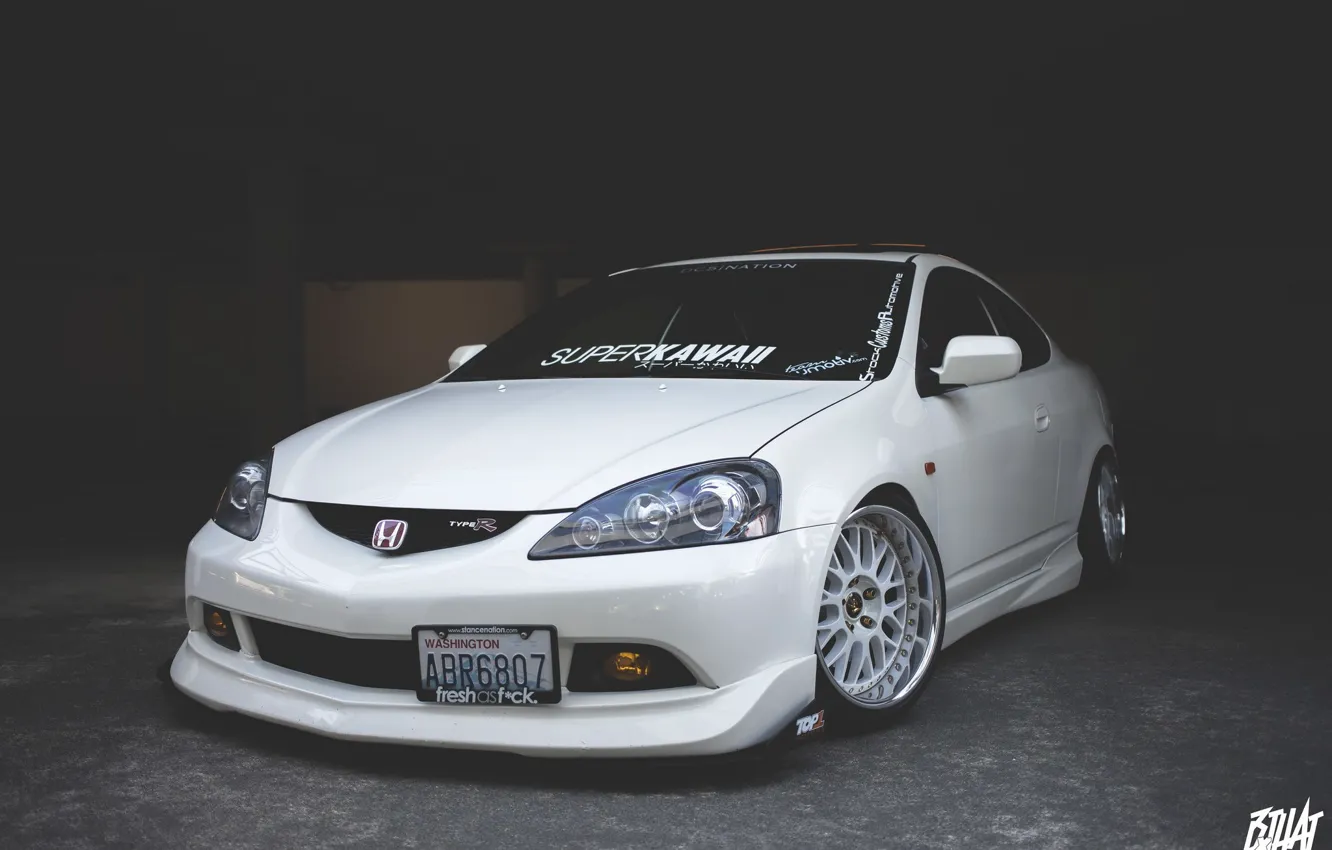 Photo wallpaper white, Honda, tuning, low, sticker, Acura, Type R, Integra