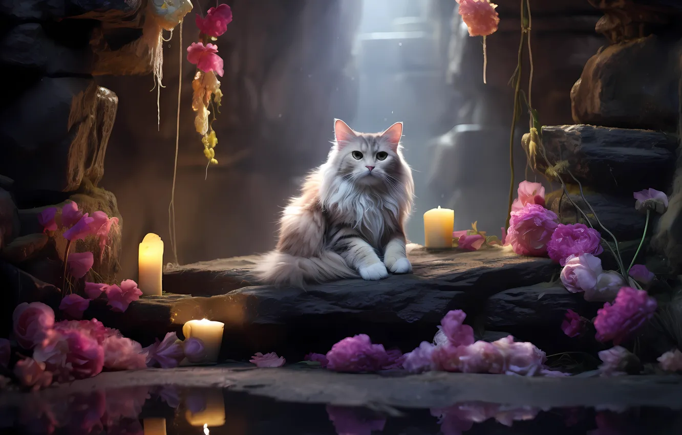 Photo wallpaper cat, cat, digital art, AI art, The Art of Artificial Intelligence, neural network